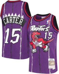 Vince Carter Toronto Raptors Jersey in purple displaying number 15